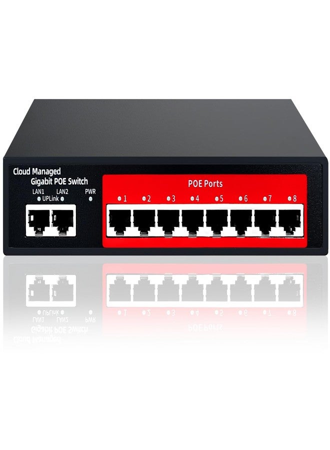 STEAMEMO 10-Port Gigabit Managed PoE Switch, 8 PoE+ Ports@120W, 2 Uplink Ports, VLAN, PoE Scheduler, Fanless, Plug and Play, Sturdy Metal, Desktop and Wall-Mount - Image 1